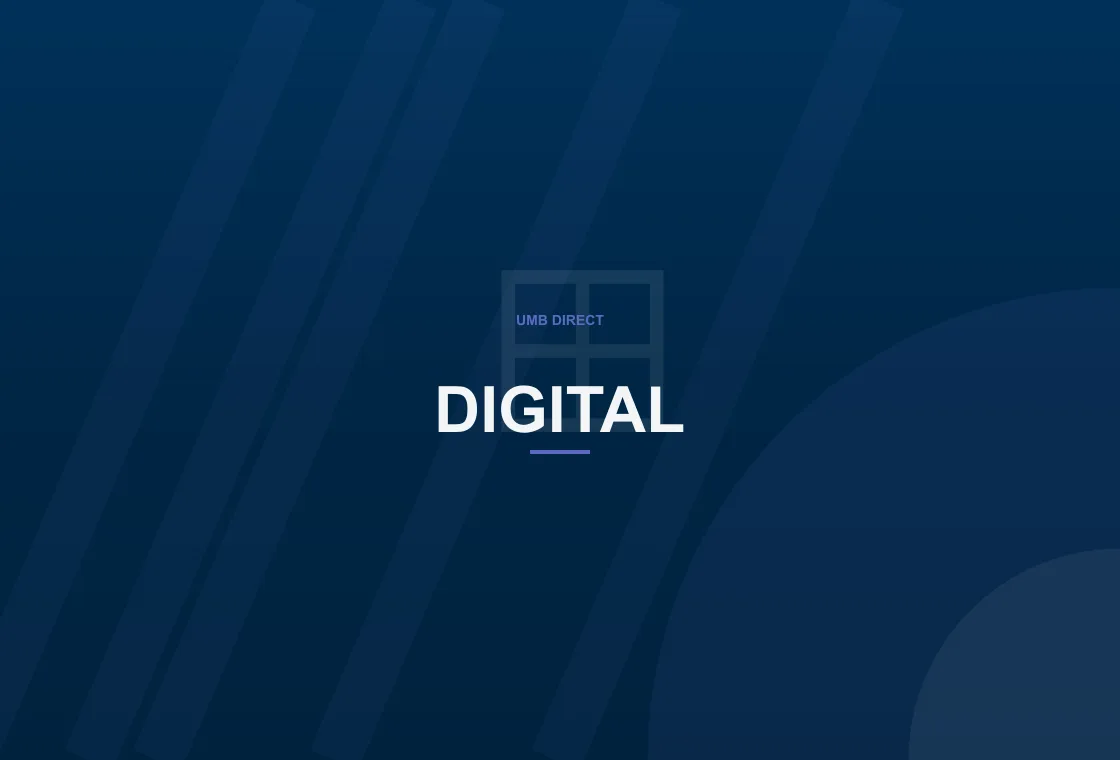UMB Direct mobile banking app on a phone showing balances and bill pay