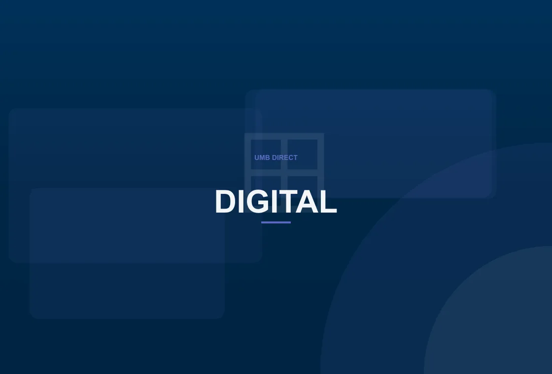 UMB Direct mobile banking app on a phone showing balances and bill pay